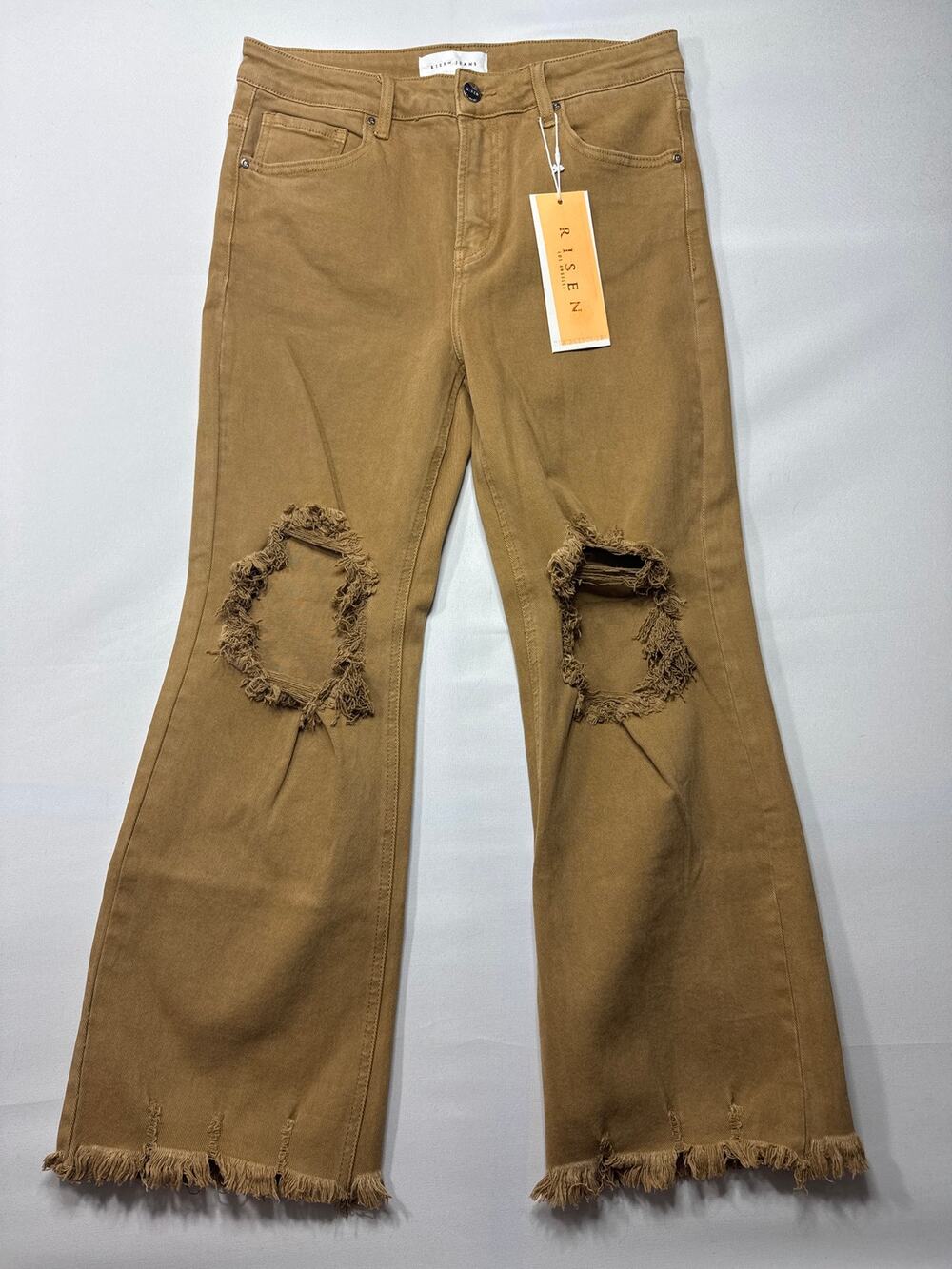 NWT Risen Jeans Women's Distressed Flare Stretch Brown Jeans - 11/30 (31x27)